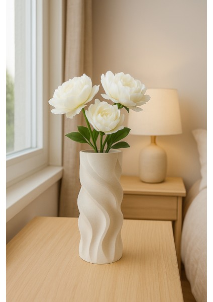 3D Baskı Beyaz Dekoratif Vazo – 18 cm