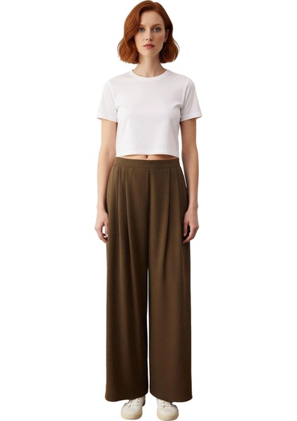 Kadın Dökümlü Krep Kumaş Palazzo Pantolon Fonksiyonel Dayanıklı Kaliteli Konforlu Estetik Şık
