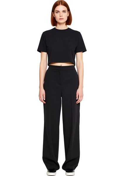 Kadın Wide Leg Saten Detaylı Pantolon Fonksiyonel Dayanıklı Kaliteli Konforlu Estetik Spor