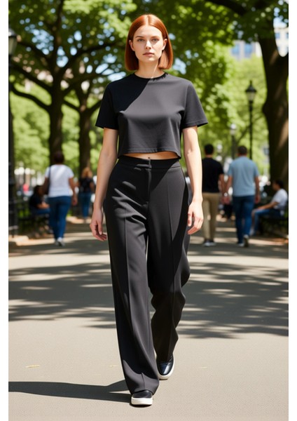 Kadın Wide Leg Saten Detaylı Pantolon Fonksiyonel Dayanıklı Kaliteli Konforlu Estetik Spor fırsatları