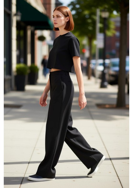 Kadın Wide Leg Saten Detaylı Pantolon Fonksiyonel Dayanıklı Kaliteli Konforlu Estetik Spor indirimleri