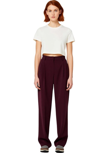 Kadın Mürdüm Gabardin Düz Paça Pantolon Fonksiyonel Dayanıklı Kaliteli Konforlu Estetik Şık