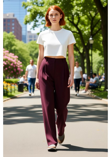 Kadın Mürdüm Gabardin Düz Paça Pantolon Fonksiyonel Dayanıklı Kaliteli Konforlu Estetik Şık fırsatları