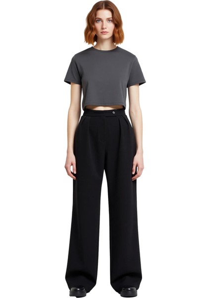 Kadın Geniş Paça Dokuma Pantolon Fonksiyonel Dayanıklı Kaliteli Konforlu Estetik Premium Şık