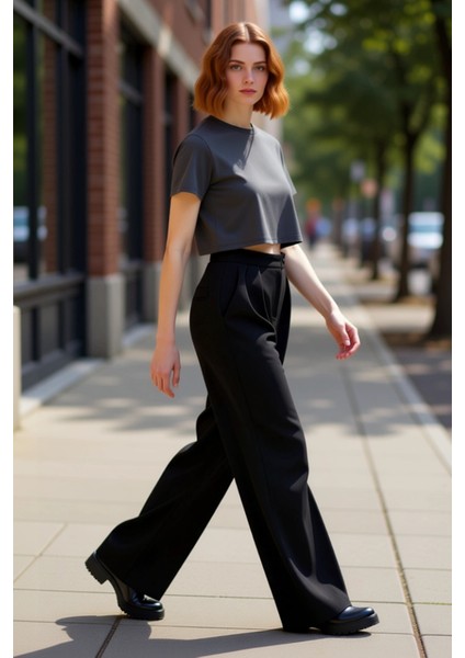 Kadın Geniş Paça Dokuma Pantolon Fonksiyonel Dayanıklı Kaliteli Konforlu Estetik Premium Şık indirimleri