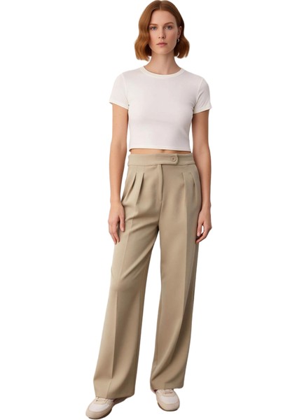Kadın Geniş Paça Dokuma Pantolon Fonksiyonel Dayanıklı Kaliteli Konforlu Estetik Premium Şık