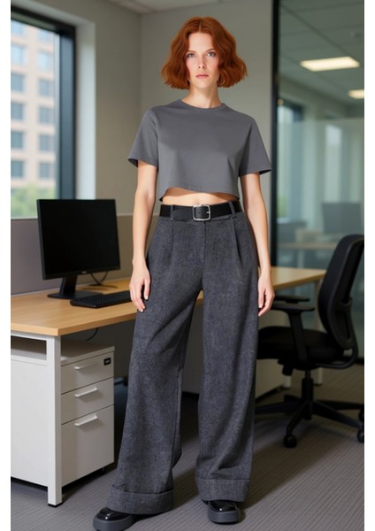 Kadın Yüksek Bel Geniş Paça Dokuma Pantolon Fonksiyonel Dayanıklı Kaliteli Konforlu Modern fiyatları