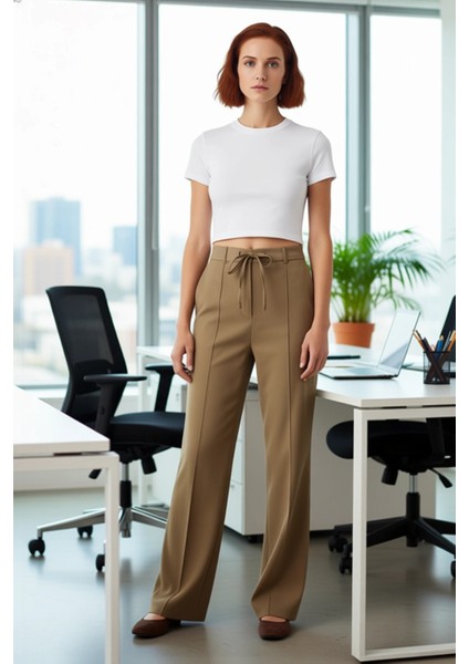 Kadın Yüksek Bel Bağcıklı Geniş Paça Pantolon Fonksiyonel Dayanıklı Kaliteli Konforlu Spor fiyatları