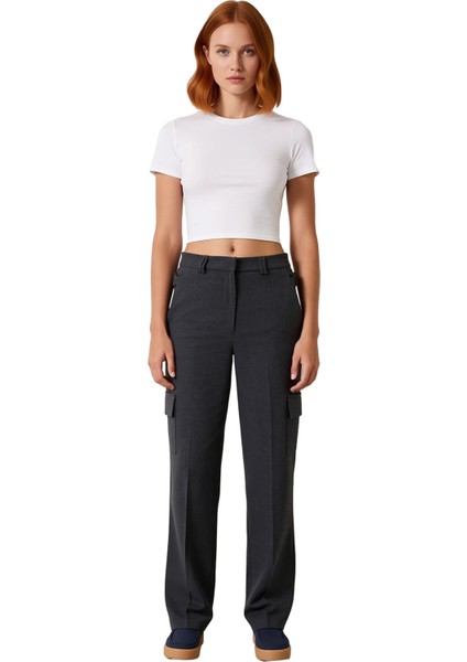 Kadın Düşük Bel Kargo Cepli Poliviskon Pantolon Fonksiyonel Dayanıklı Kaliteli Konforlu Şık