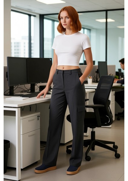 Kadın Düşük Bel Kargo Cepli Poliviskon Pantolon Fonksiyonel Dayanıklı Kaliteli Konforlu Şık modelleri