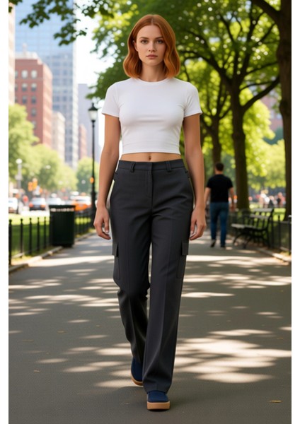 Kadın Düşük Bel Kargo Cepli Poliviskon Pantolon Fonksiyonel Dayanıklı Kaliteli Konforlu Şık fırsatları