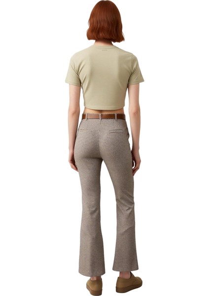 Kadın Ekose Desenli Yüksek Bel Flare Pantolon Fonksiyonel Dayanıklı Kaliteli Konforlu Spor fiyatları