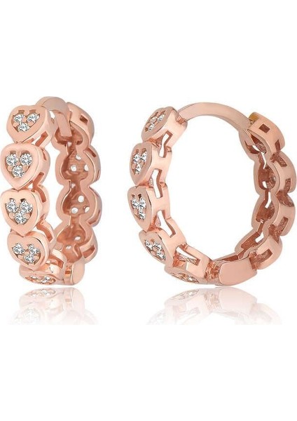 Hk Gümüş Kadın Küpe Kalpli Zirkon Taşlı Halka |Gümüş Takı Hediyelik Ürünler