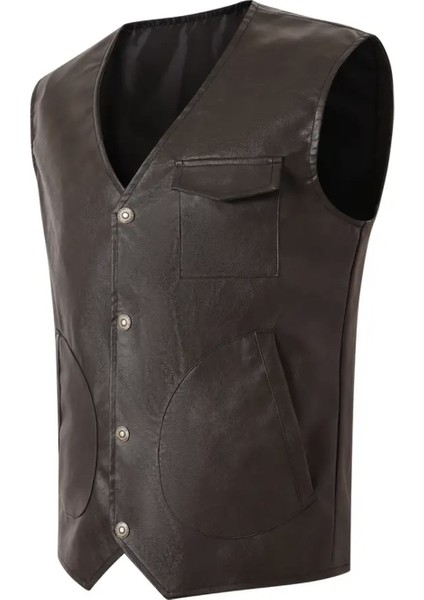 Pu Deri Yatay Torba Cepli Orta Kalın Yelek fiyatları