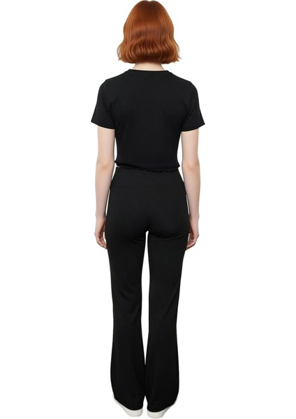 Kadın Yüksek Bel Flare Örme Pantolon Fonksiyonel Dayanıklı Kaliteli Konforlu Estetik Rahat fiyatları