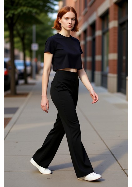 Kadın Yüksek Bel Flare Örme Pantolon Fonksiyonel Dayanıklı Kaliteli Konforlu Estetik Rahat indirimleri