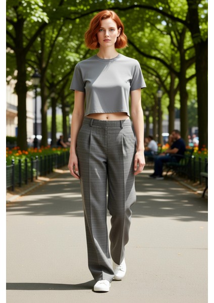 Kadın Klasik Ekose Desenli Dokuma Pantolon Fonksiyonel Dayanıklı Kaliteli Konforlu Estetik fırsatları