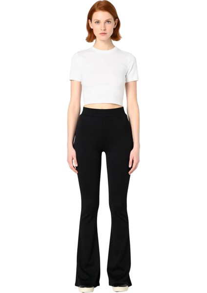 Kadın Yüksek Bel Flare Ispanyol Paça Örme Tayt Pantolon Fonksiyonel Dayanıklı Kaliteli Şık