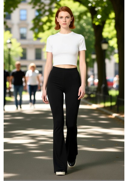 Kadın Yüksek Bel Flare Ispanyol Paça Örme Tayt Pantolon Fonksiyonel Dayanıklı Kaliteli Şık fırsatları