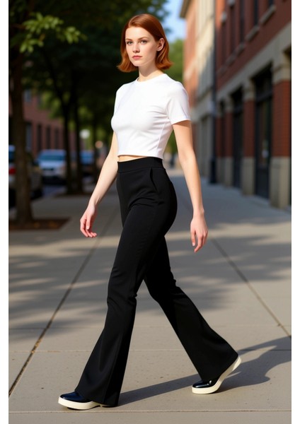 Kadın Yüksek Bel Flare Ispanyol Paça Örme Tayt Pantolon Fonksiyonel Dayanıklı Kaliteli Şık indirimleri