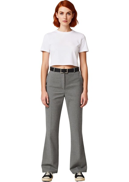 Kadın Ekose Desenli Yüksek Bel Flare Pantolon Fonksiyonel Dayanıklı Kaliteli Konforlu Spor