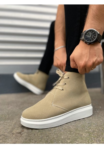 JY207 Oslo Bağcıklı Ortopedik Taban Süet Erkek Spor Bot Sbt - Krem modelleri
