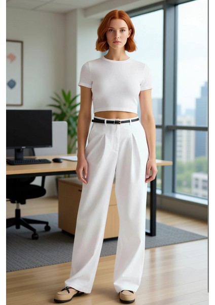 Kadın Kemerli Yüksek Bel Straight Kesim Pantolon Fonksiyonel Dayanıklı Kaliteli Konforlu Şık modelleri
