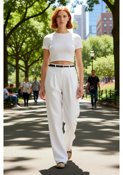 Kadın Kemerli Yüksek Bel Straight Kesim Pantolon Fonksiyonel Dayanıklı Kaliteli Konforlu Şık fırsatları