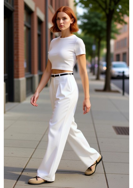 Kadın Kemerli Yüksek Bel Straight Kesim Pantolon Fonksiyonel Dayanıklı Kaliteli Konforlu Şık indirimleri