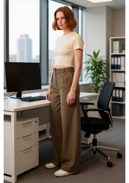 Kadın Gabardin Yüksek Bel Bol Paça Pantolon Fonksiyonel Dayanıklı Kaliteli Konforlu Modern modelleri