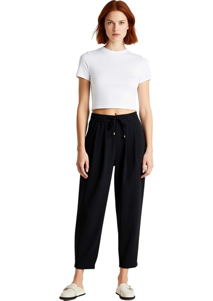 Kadın Haki Yüksek Bel Şalvar Kesim Bağcıklı Pantolon Fonksiyonel Dayanıklı Kaliteli Modern