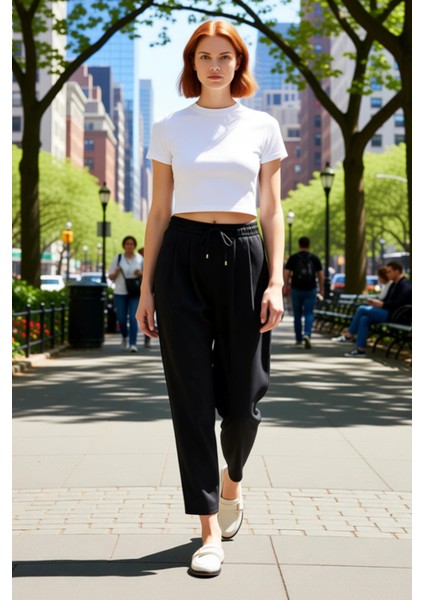 Kadın Haki Yüksek Bel Şalvar Kesim Bağcıklı Pantolon Fonksiyonel Dayanıklı Kaliteli Modern fırsatları