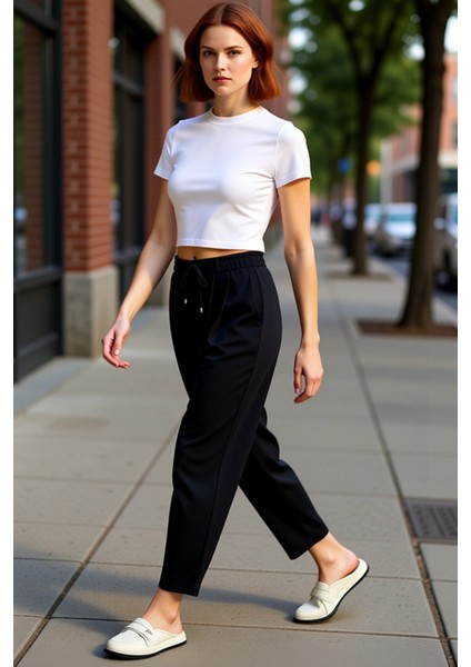 Kadın Haki Yüksek Bel Şalvar Kesim Bağcıklı Pantolon Fonksiyonel Dayanıklı Kaliteli Modern indirimleri