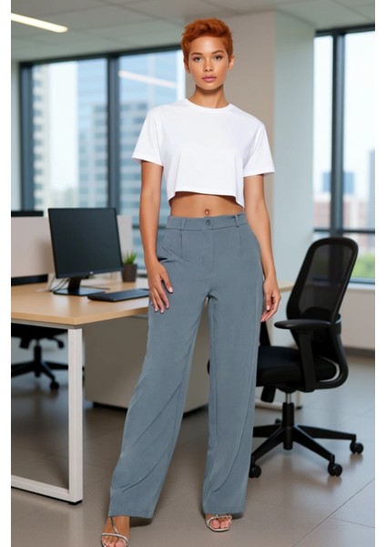 Kadın Haki Wide Leg Pilili Dokuma Kumaş Pantolon Fonksiyonel Dayanıklı Kaliteli Konforlu Şık modelleri