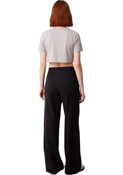 Kadın Yüksek Bel Geniş Paça Koyu Kahve Dokuma Pantolon Fonksiyonel Dayanıklı Kaliteli Spor fiyatları