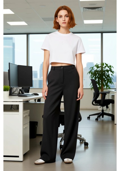 Kadın Yüksek Bel Geniş Paça Koyu Kahve Dokuma Pantolon Fonksiyonel Dayanıklı Kaliteli Spor modelleri