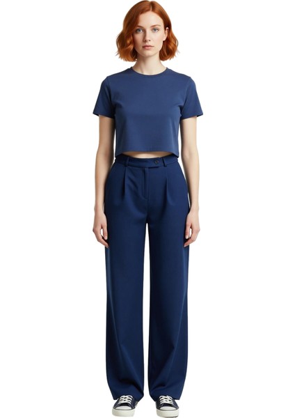 Kadın Wide Leg Dokuma Kumaş Palazzo Pantolon Fonksiyonel Dayanıklı Kaliteli Konforlu Rahat