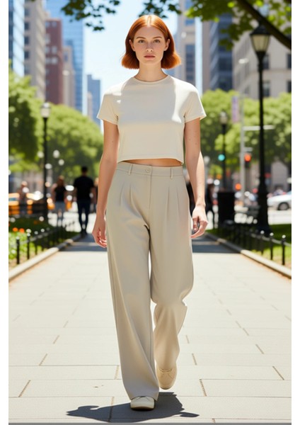 Kadın Geniş Paça Pilili Dokuma Pantolon Fonksiyonel Dayanıklı Kaliteli Konforlu Estetik Şık fırsatları