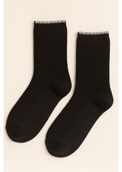 Kadın Bileği Fırfırlı Soket Çorap Kahverengi