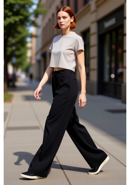 Kadın Wide Leg Dokuma Pantolon Günlük Kullanım Fonksiyonel Dayanıklı Kaliteli Konforlu Şık indirimleri