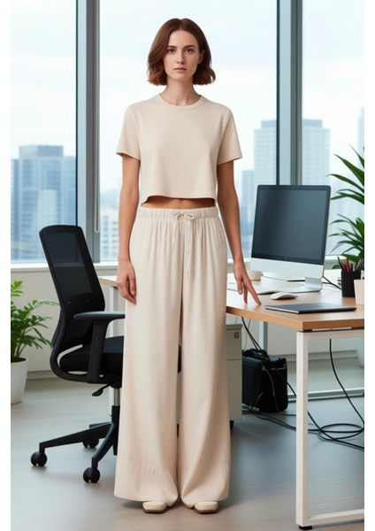 Kadın Düz Dokuma Wide Leg Pantolon Fonksiyonel Dayanıklı Kaliteli Konforlu Estetik Premium modelleri