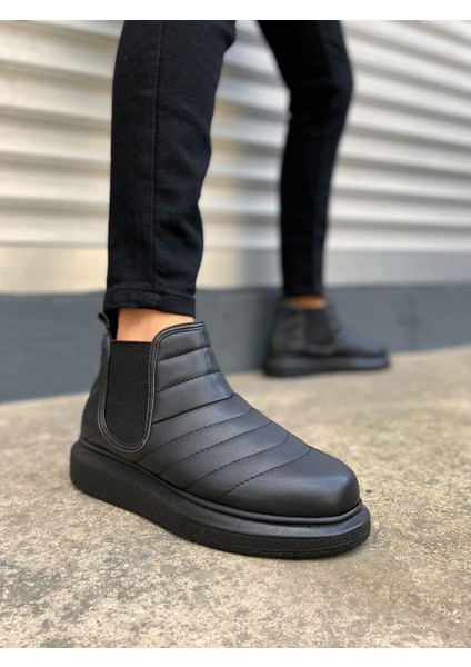 JY205 Boston Bağcıksız Ortopedik Taban Cilt Erkek Spor Bot Cst - Siyah
