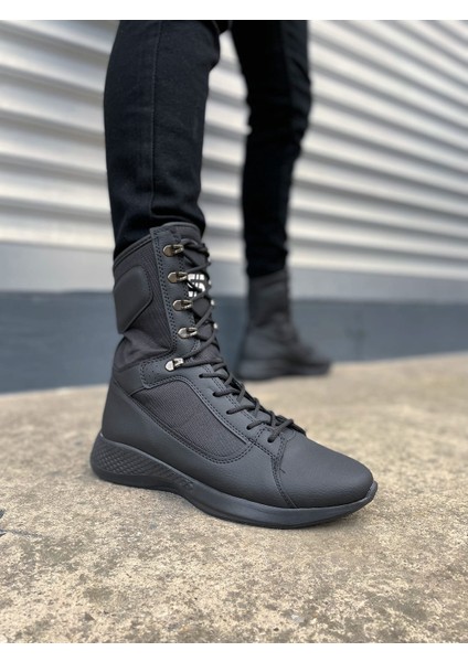JY799 Verton Bağcıklı Ortopedik Taban Günlük Cilt Erkek Askeri Postal Bot Cst Siyah