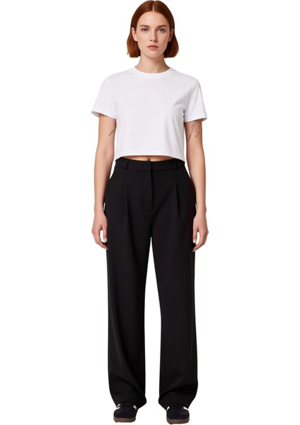 Kadın Yüksek Bel Geniş Paça Pantolon Fonksiyonel Dayanıklı Kaliteli Konforlu Estetik Rahat