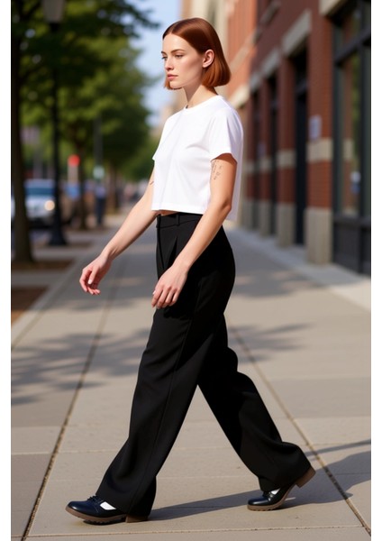 Kadın Yüksek Bel Geniş Paça Pantolon Fonksiyonel Dayanıklı Kaliteli Konforlu Estetik Rahat indirimleri