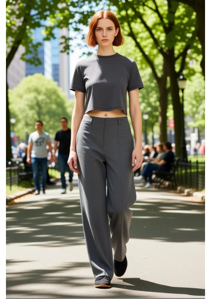 Kadın Antrasit Geniş Paça Örme Pantolon Yüksek Bel Fonksiyonel Dayanıklı Kaliteli Konforlu modelleri