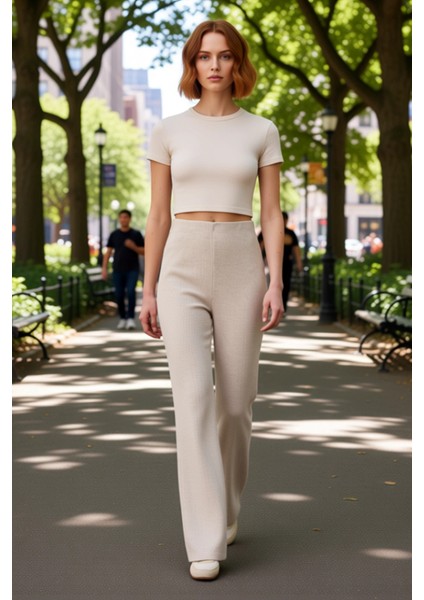 Kadın Yüksek Bel Straight Kesim Selanik Örme Pantolon Fonksiyonel Dayanıklı Kaliteli Rahat fırsatları