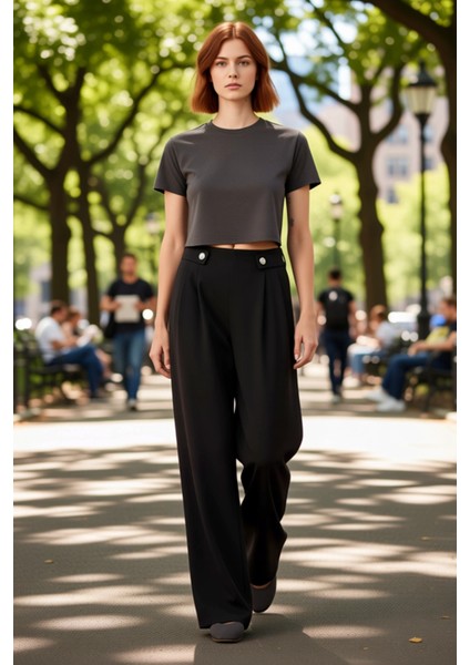 Kadın Wide Leg Pileli Örme Pantolon Fonksiyonel Dayanıklı Kaliteli Konforlu Estetik Modern fırsatları