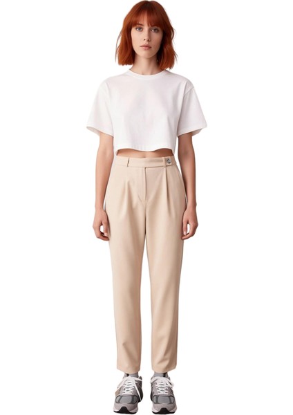 Kadın Yüksek Bel Cigarette Dokuma Pantolon Fonksiyonel Dayanıklı Kaliteli Konforlu Estetik