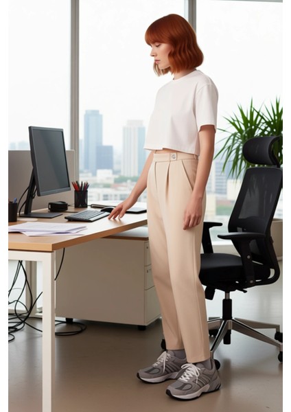 Kadın Yüksek Bel Cigarette Dokuma Pantolon Fonksiyonel Dayanıklı Kaliteli Konforlu Estetik modelleri